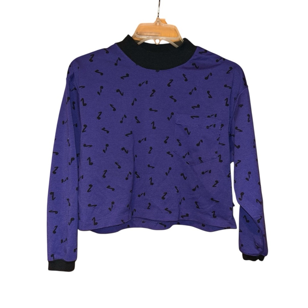 Esprit Teens Vtg‎ 90s Purple Musical Note Crop Sweatshirt Youth 13-14